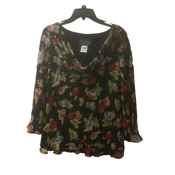 90s Y2K Vintage Dark Romantic Rose Forest Fairy Grunge Floral Beaded Shear Top M - Picture 1 of 11